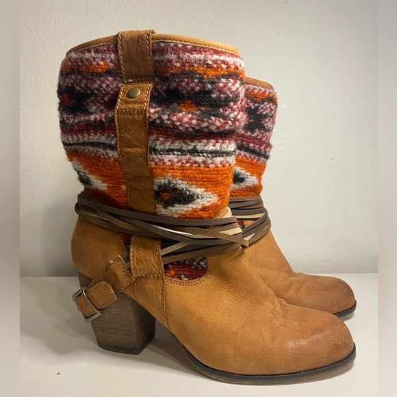 Steve Madden Leather Boho Southwestern Cognac Tolteca Mid-Calf Boot size… - Picture 1 of 10